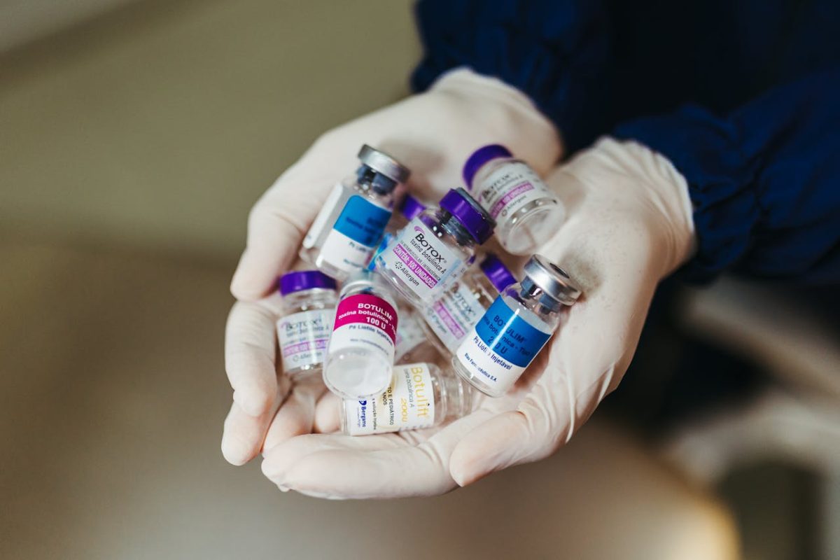 Assorted Botox vials prepared for wrinkle treatment targeting dynamic facial lines and expression wrinkles.