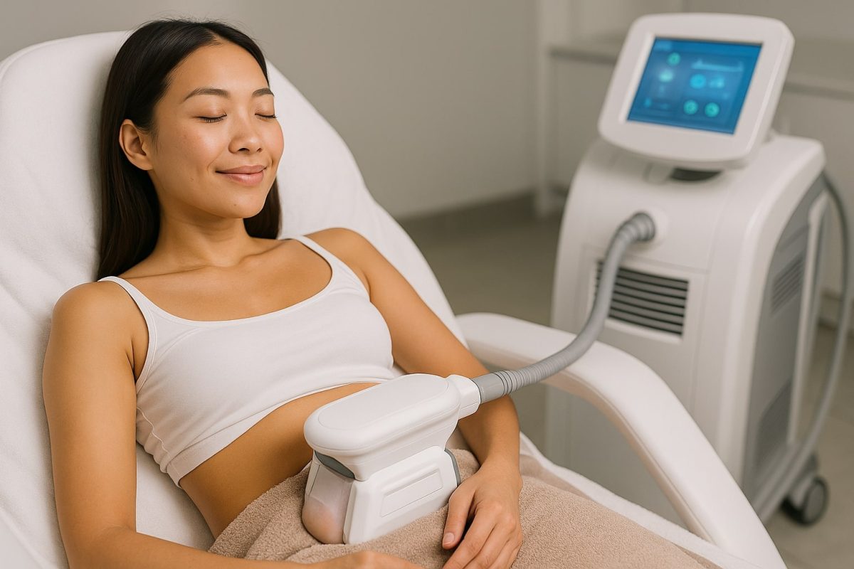 an asian person undergoing cryolipolysis