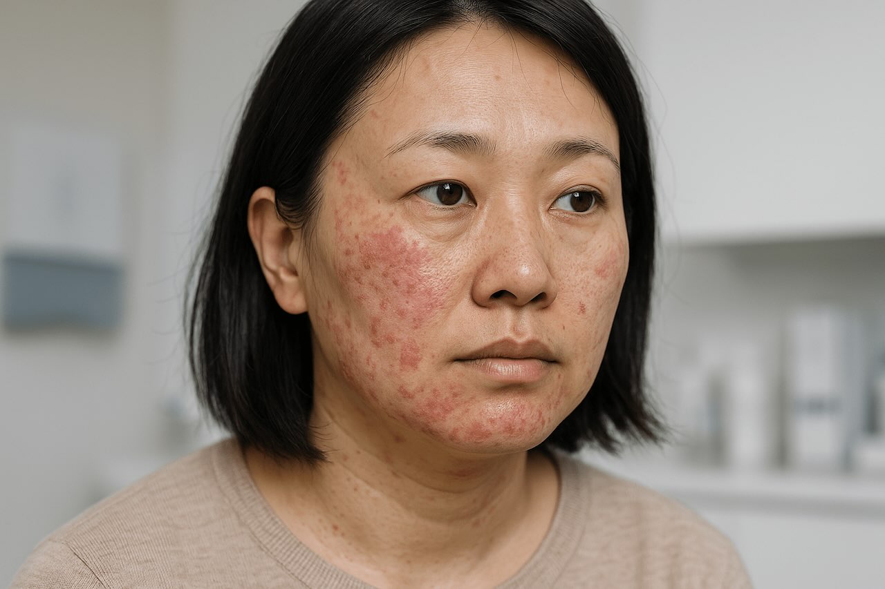 a woman with rashes on her face