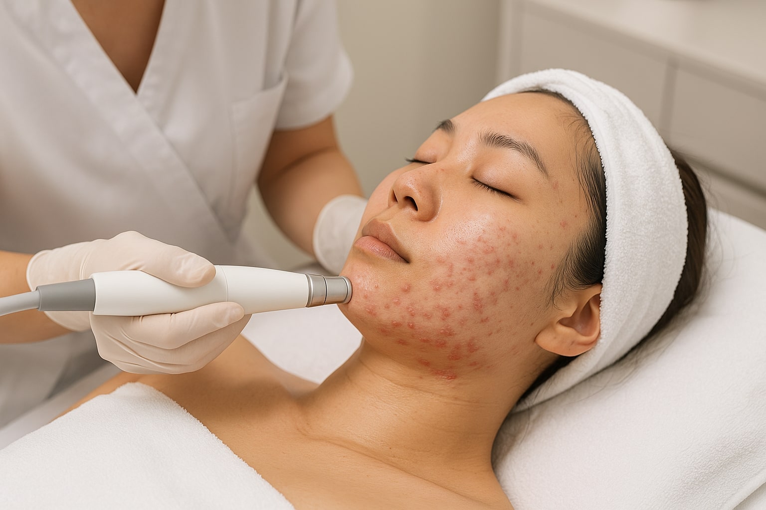 a person receiving acne scar treatment