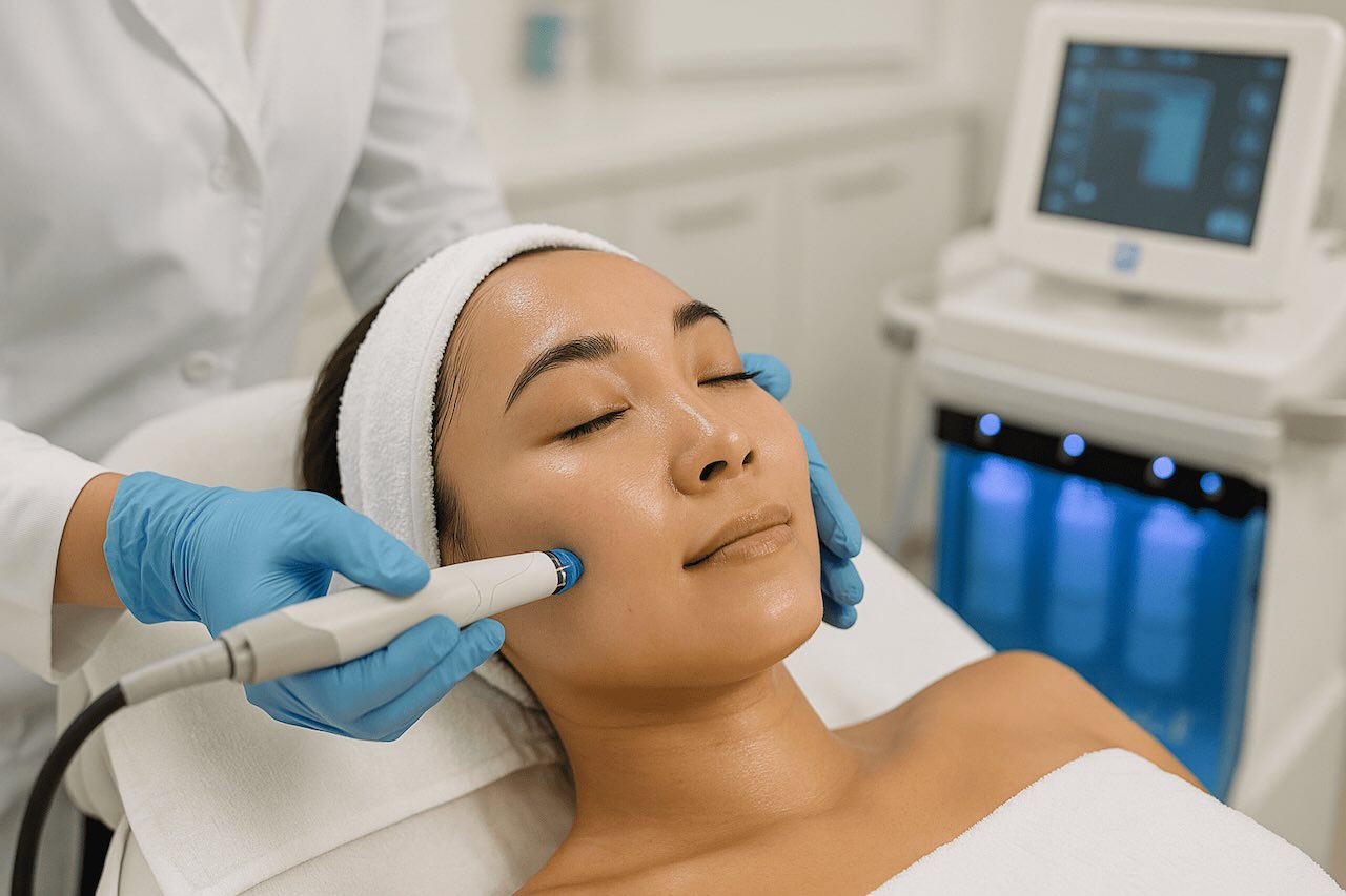 an asian person receiving facial treatment
