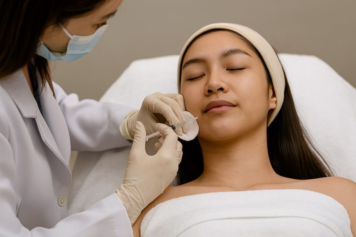 a dermatologist injecting facial product onto a person's face