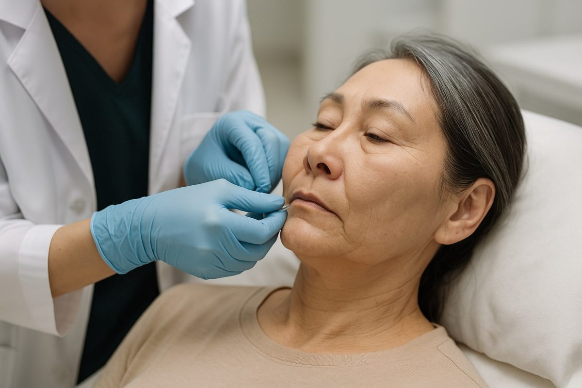 a dermatologist treating a patient with saggy cheeks