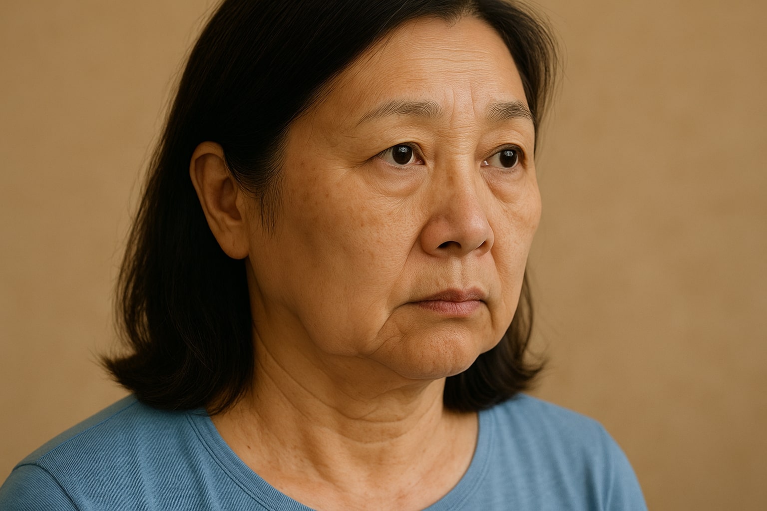 an asian person with saggy cheeks