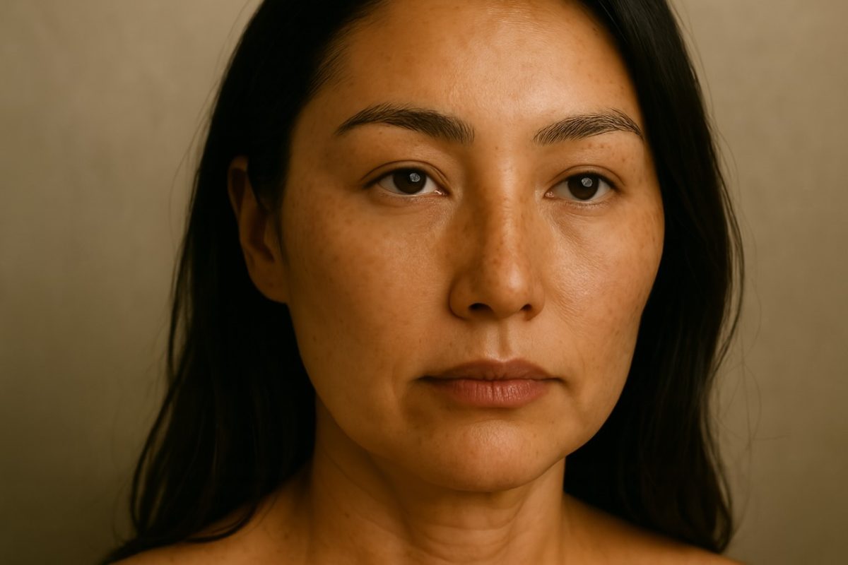 Asian woman after laser treatment with faded freckles and smooth, even-toned skin.