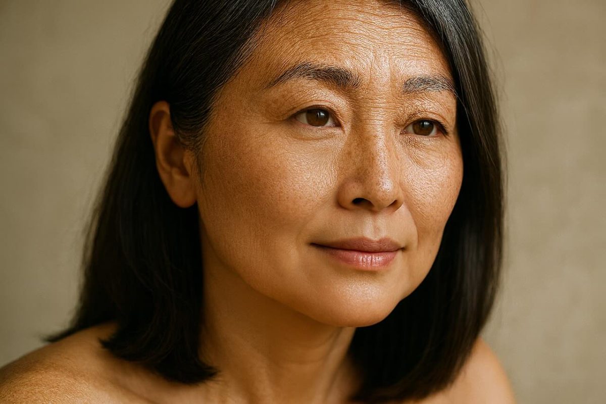 Portrait of a mature Asian woman with smoother, rejuvenated skin and a gentle smile after treatment.