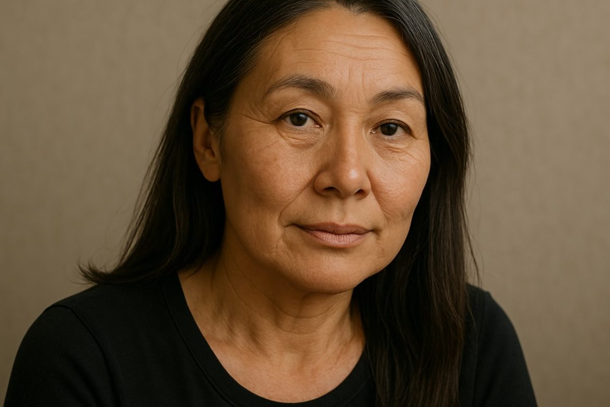 The same mature Asian woman after treatment, showing fuller cheeks after treatment.