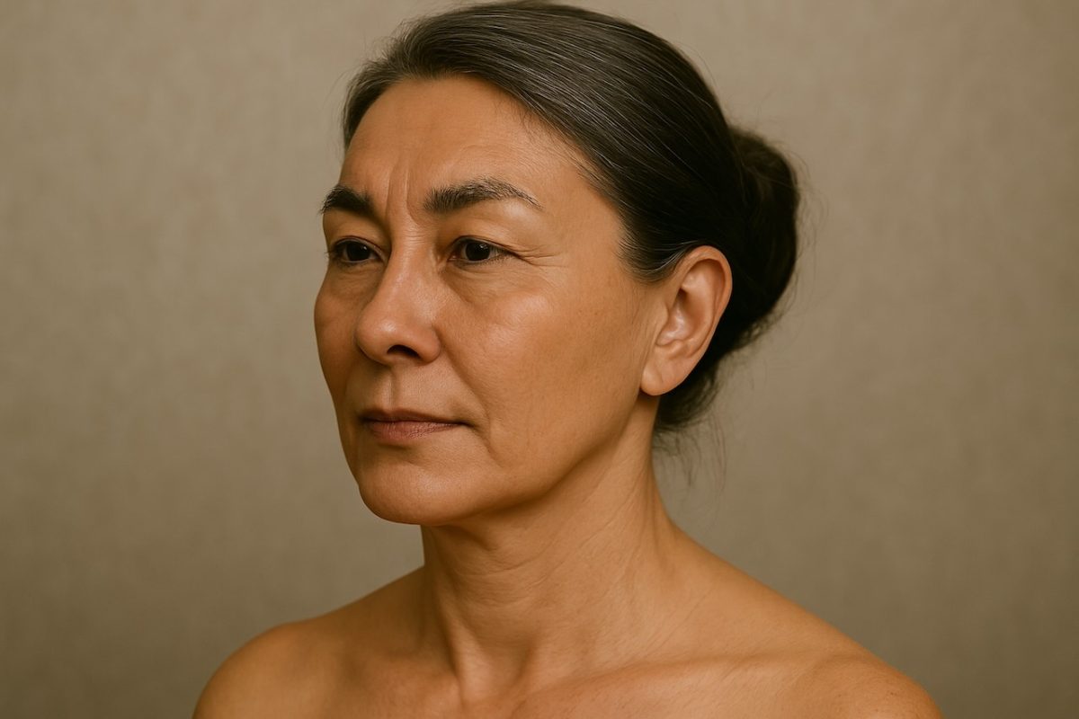 Mature Asian woman with smooth skin after cosmetic treatment