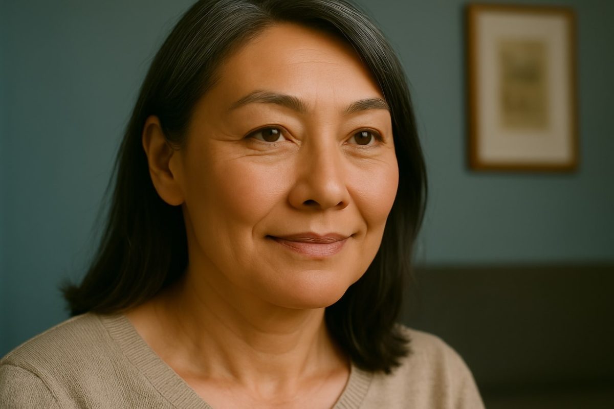 A mature Asian woman with smoother, lifted skin shows youthful results after facial treatments.