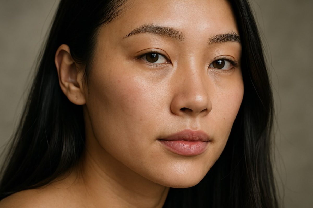 Close-up of a woman’s face showing reduced vitiligo patches after treatment.