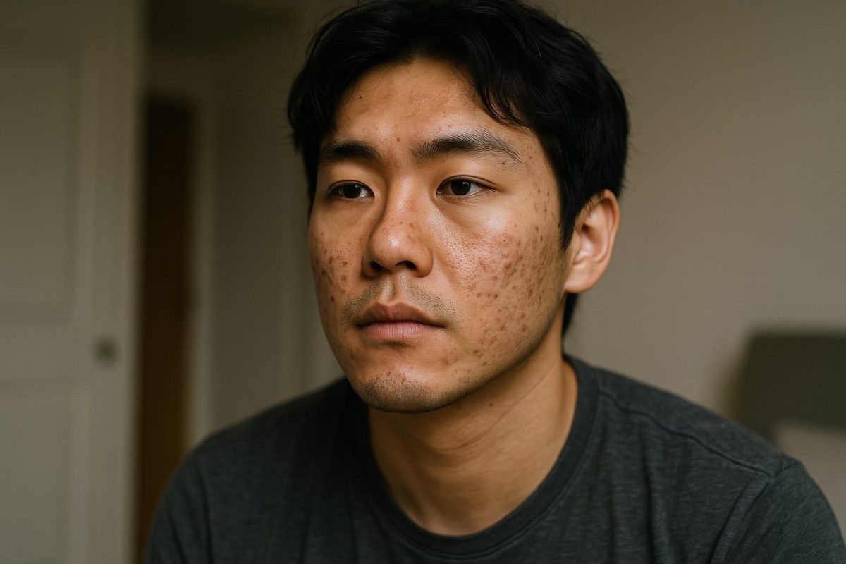 A man with visible breakouts on his cheeks and chin.