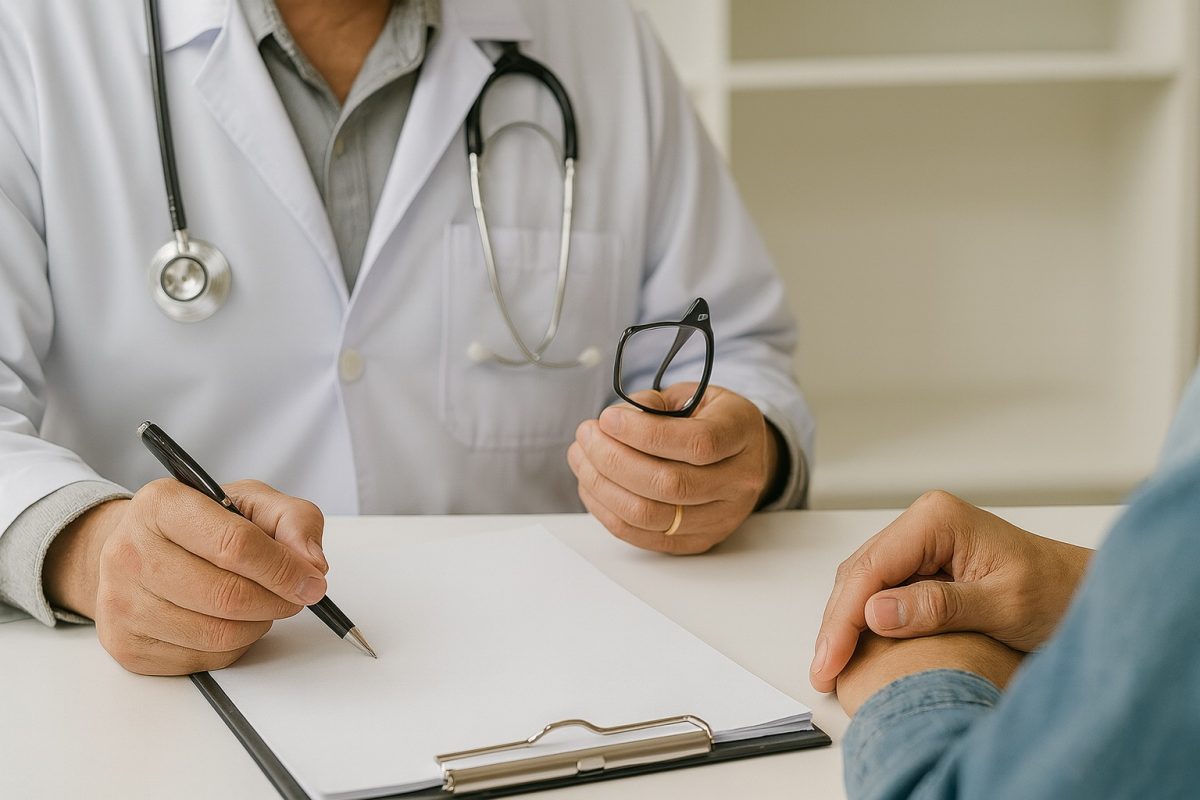 Doctor discussing symptoms and testing options with a patient concerned about a possible gonorrhea infection.