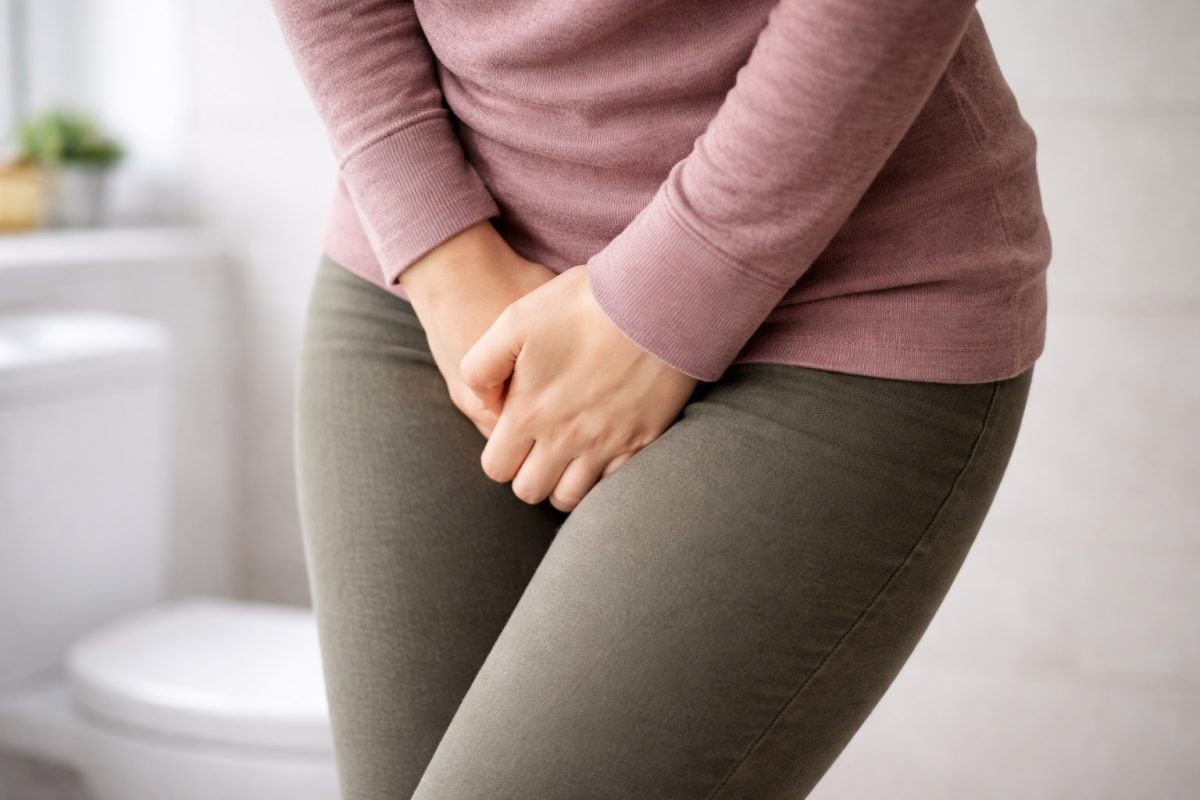 Woman experiencing genital discomfort often misattributed online to blue waffle, a non-existent condition spread through myths.