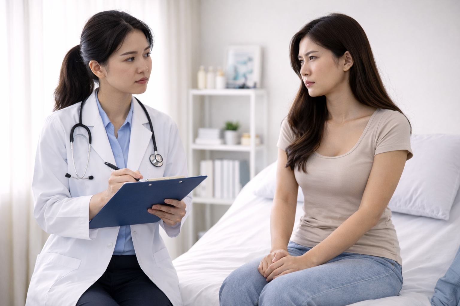 seorang doktor wanita sedang memberi konsultasi kepada pesakit wanita