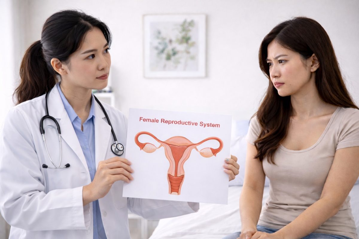 Pakar sakit puan menerangkan kesihatan reproduktif kepada pesakit wanita