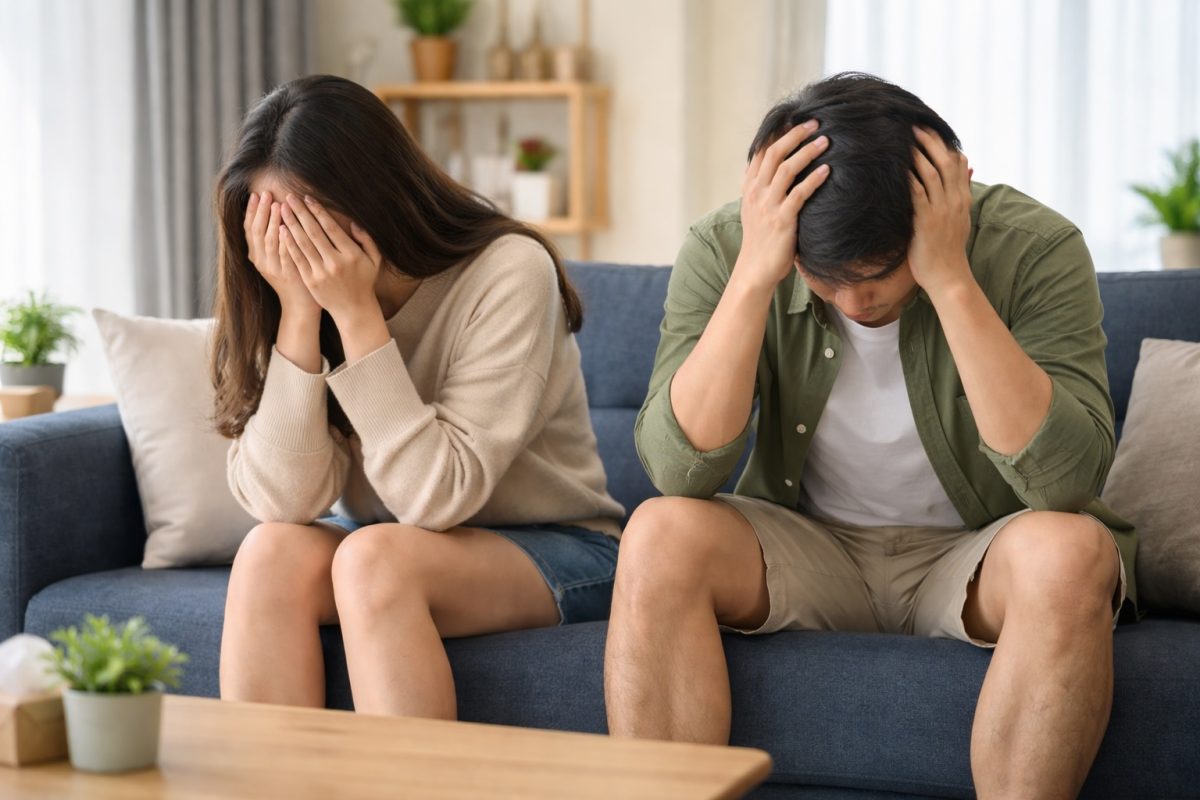 Couple showing emotional distress, highlighting the mental and relationship impact of untreated STDs