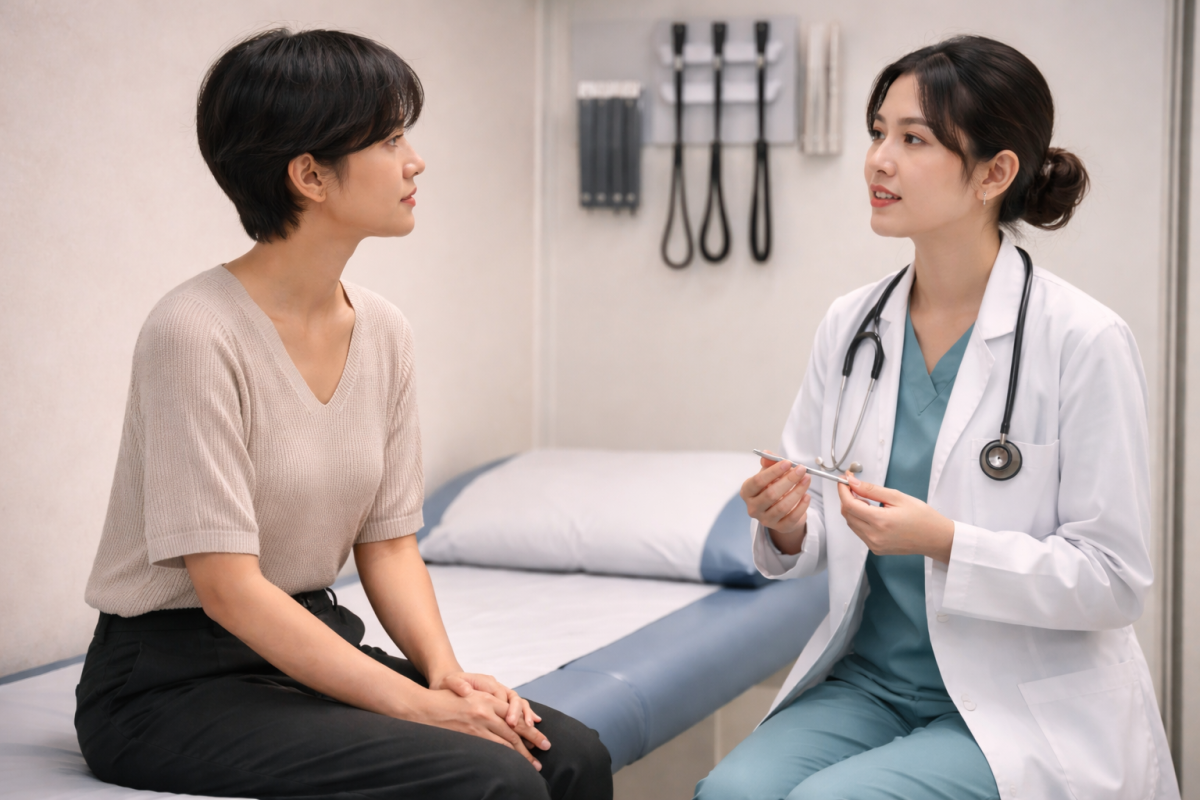 Doctor consulting female patient about STD testing and why infections rarely heal without treatment.