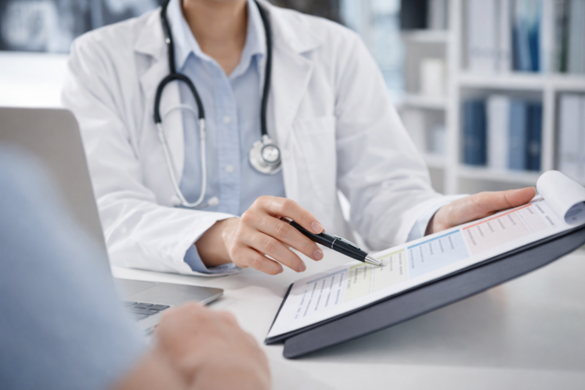 Doctor reviewing diagnostic results for genital Trichomoniasis during patient consultation.
