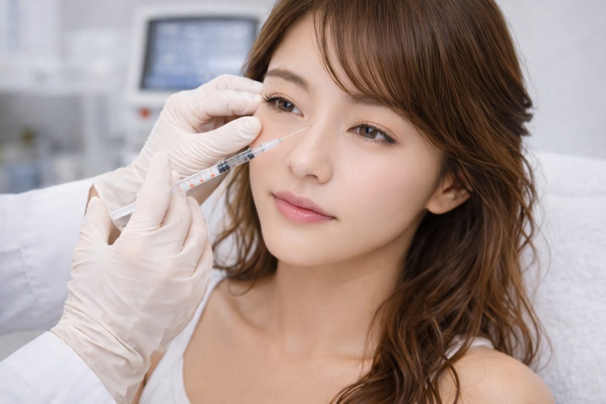 Woman receiving Botox injection for bunny lines treatment to reduce nose wrinkles and smooth facial lines