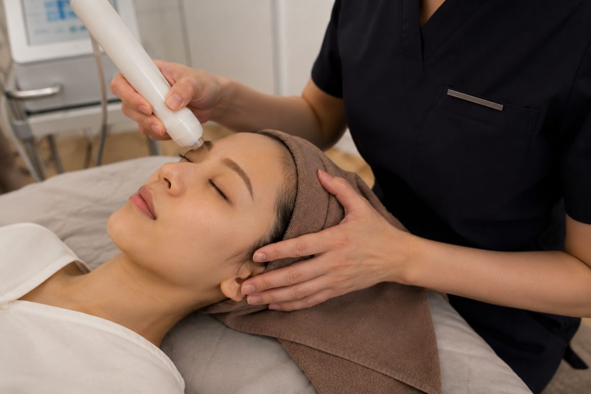 Woman undergoing a baby facial treatment to improve hydration, skin texture, radiance, and overall skin smoothness