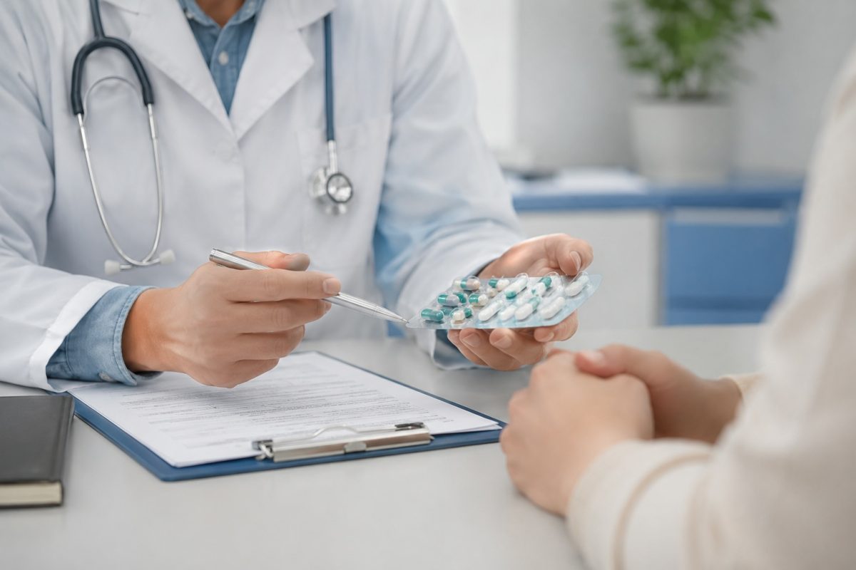 Healthcare professional discussing prescribed medication and personalised STD treatment plan